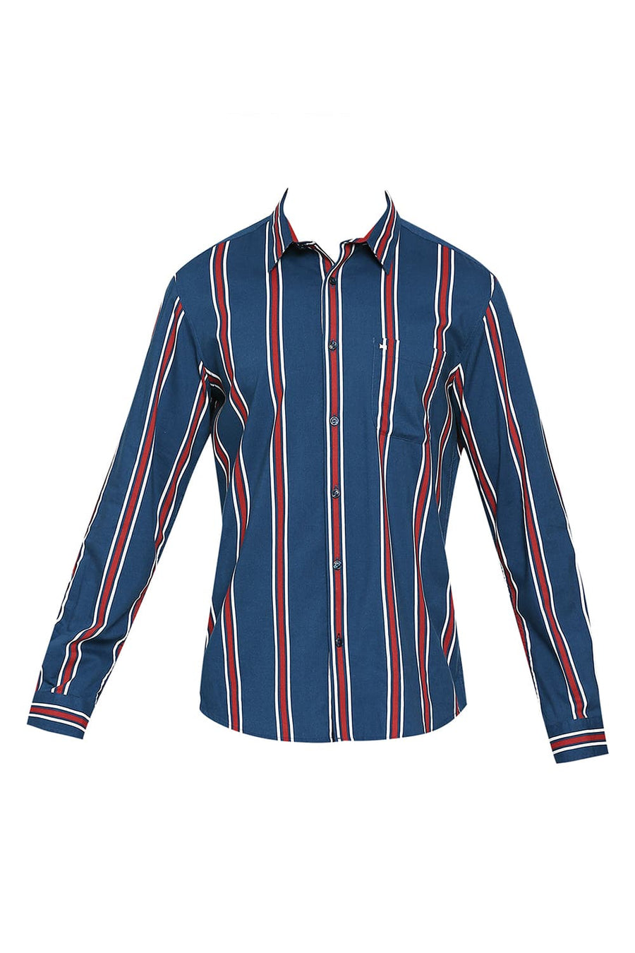 BASICS SLIM FIT CORSAIR BLUE COTTON VISCOSE STRIPE SHIRT