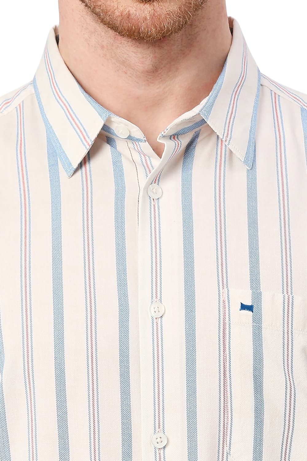 BASICS SLIM FIT COTTON VISCOSE STRIPE HALFSLEEVES SHIRT