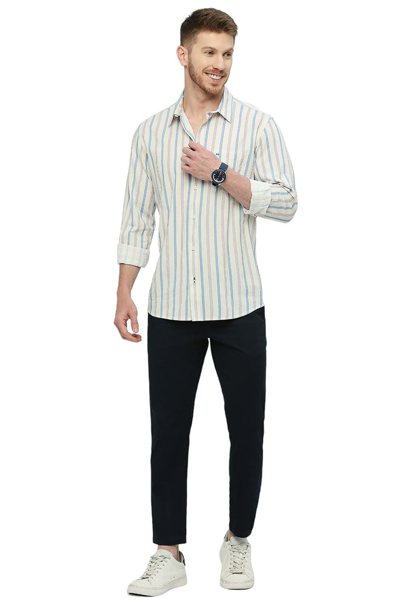 BASICS SLIM FIT COTTON VISCOSE STRIPE SHIRT