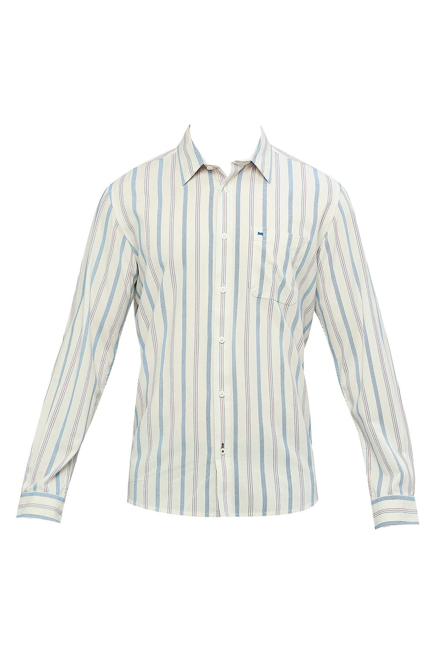 BASICS SLIM FIT MARINA BLUE COTTON VISCOSE STRIPE SHIRT