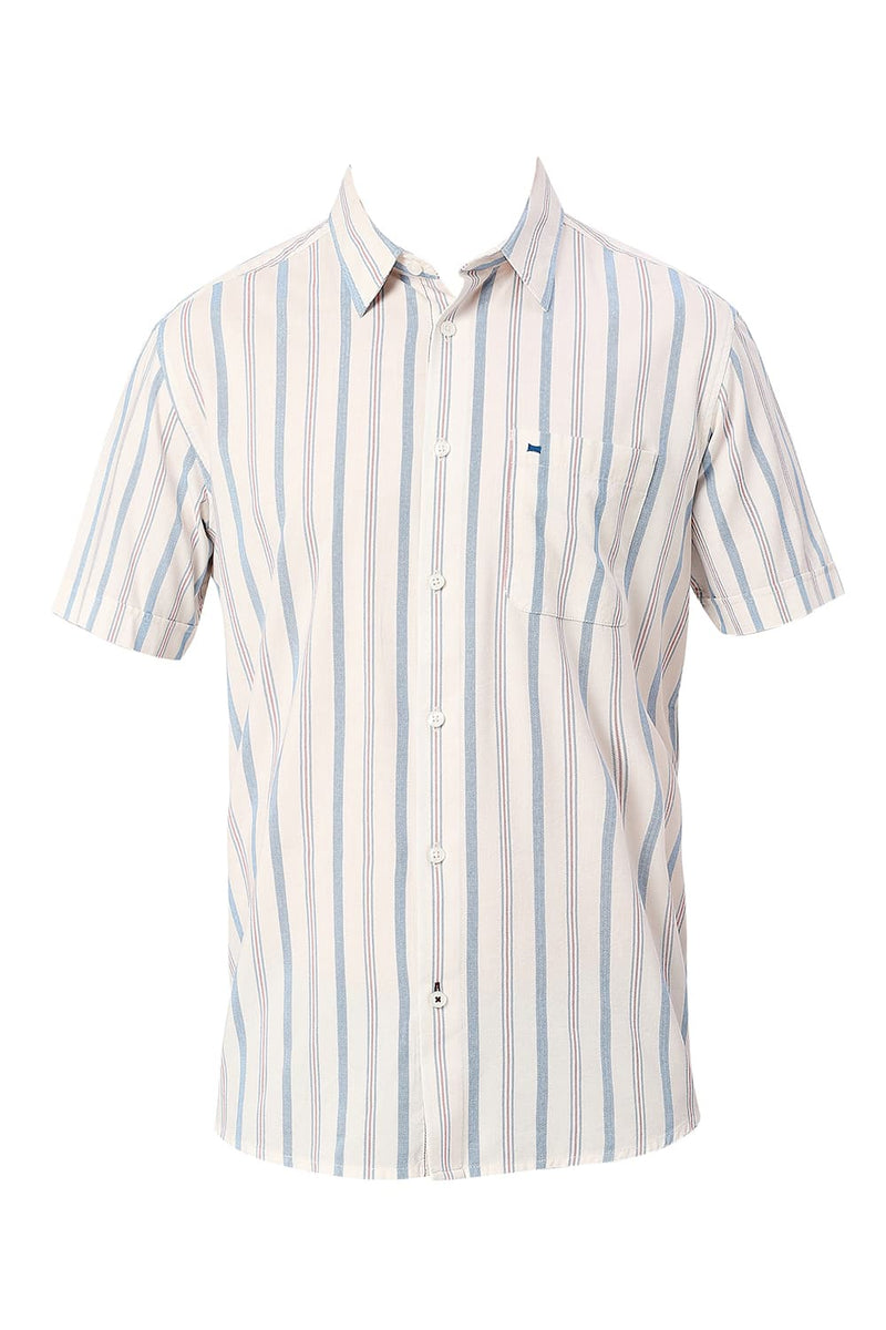 BASICS SLIM FIT COTTON VISCOSE STRIPE HALFSLEEVES SHIRT