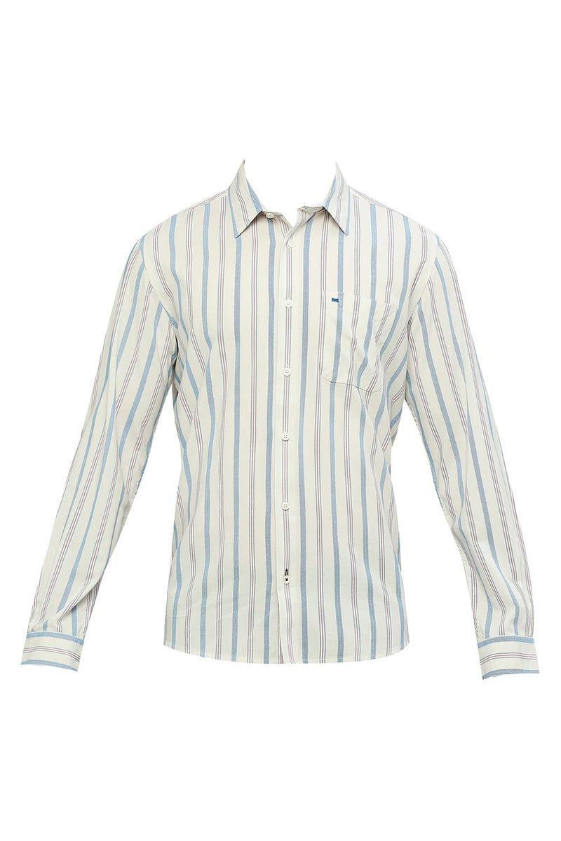 BASICS SLIM FIT COTTON VISCOSE STRIPE SHIRT