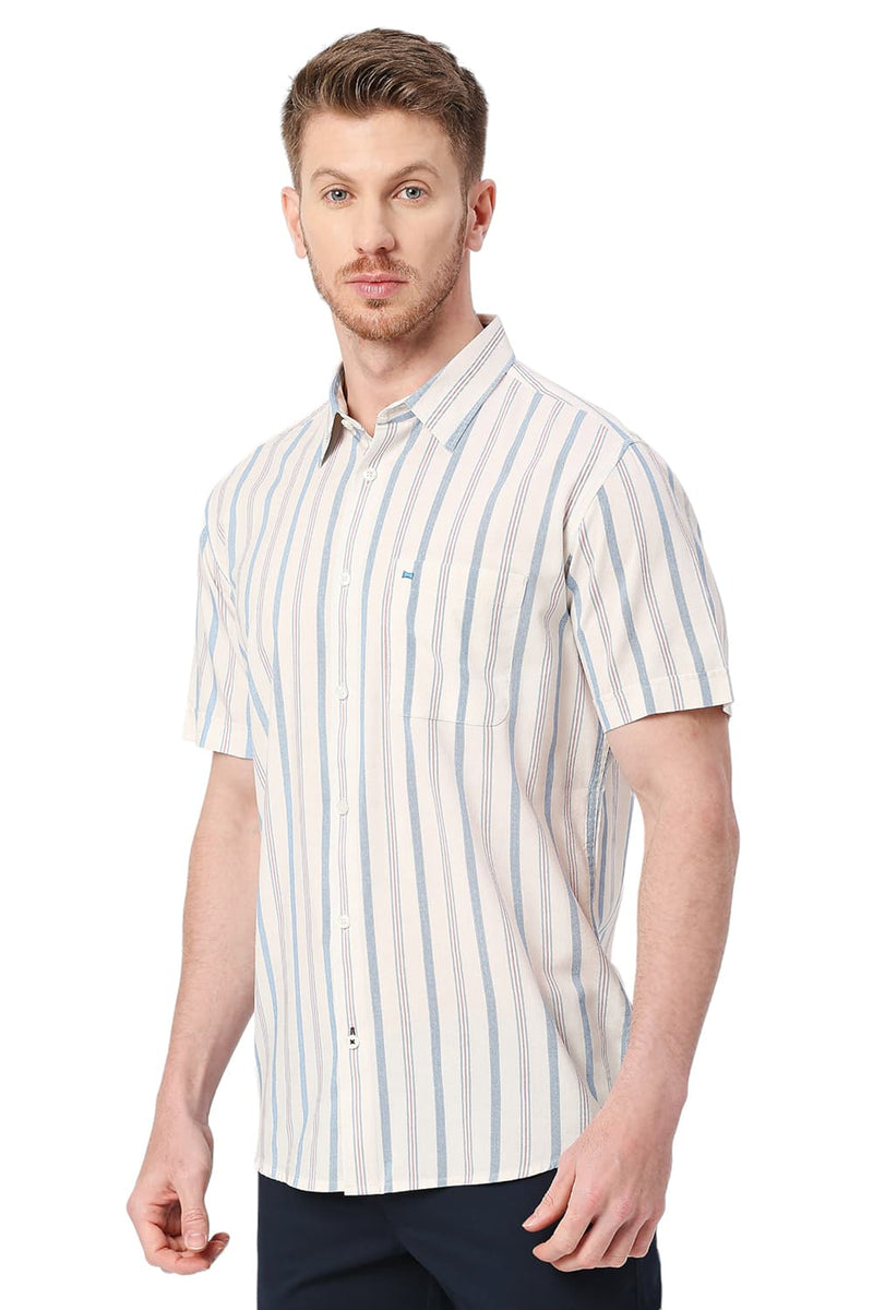 BASICS SLIM FIT COTTON VISCOSE STRIPE HALFSLEEVES SHIRT