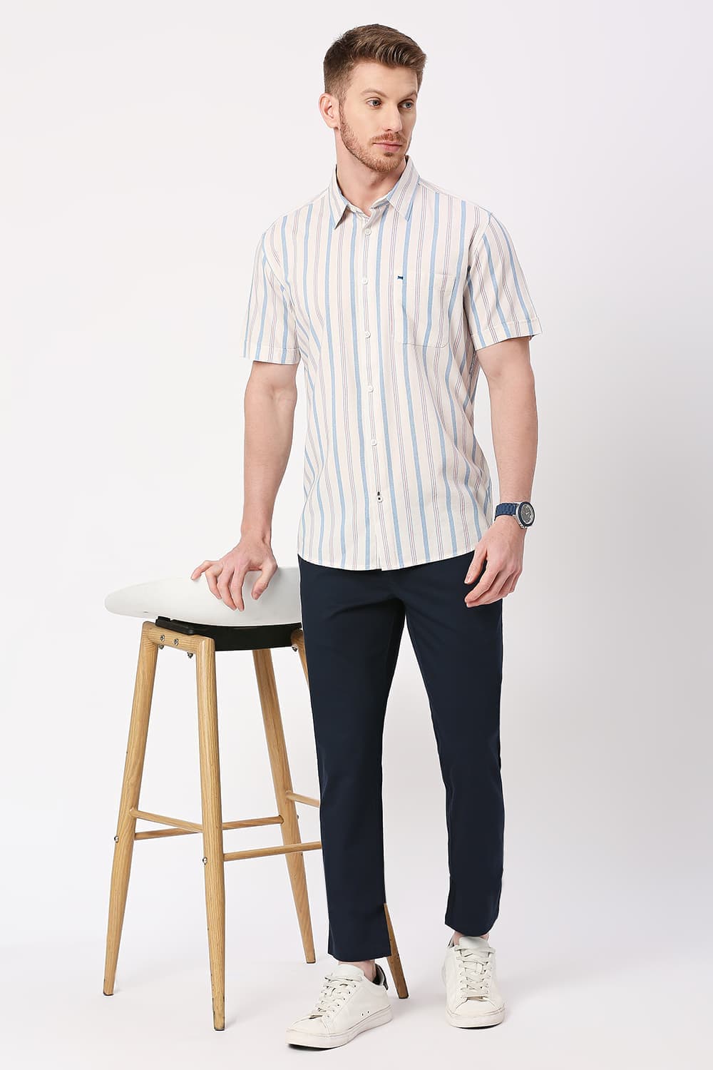 Slim Fit Cotton Viscose Stripe Halfsleeves Shirt