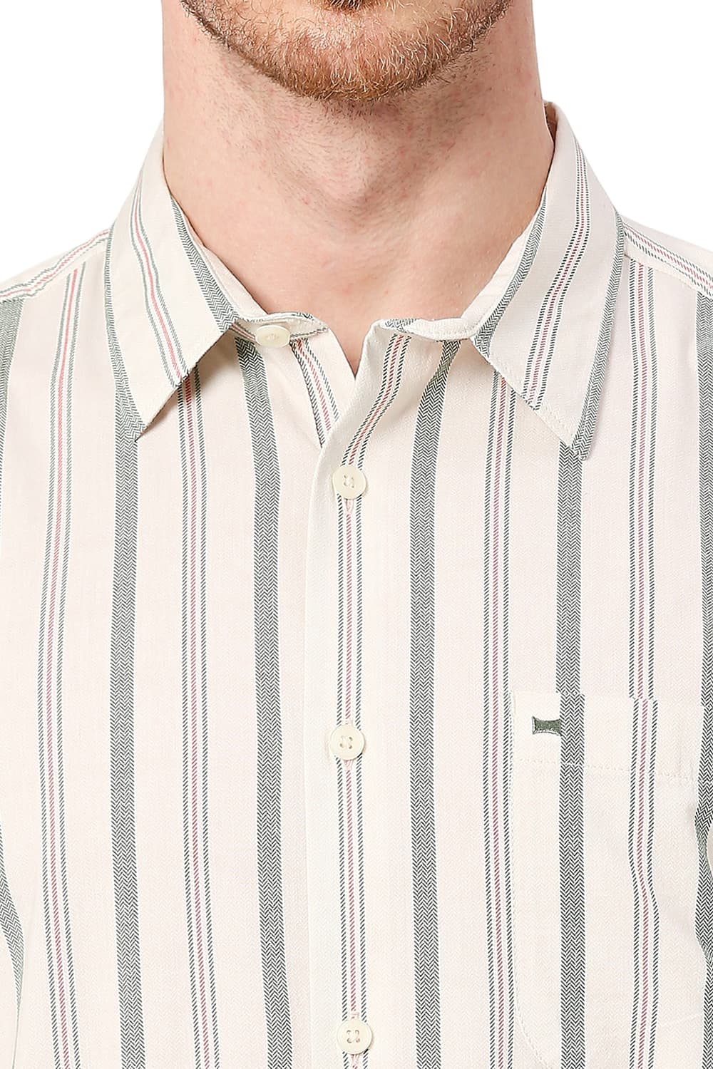 BASICS SLIM FIT COTTON VISCOSE STRIPE HALFSLEEVES SHIRT