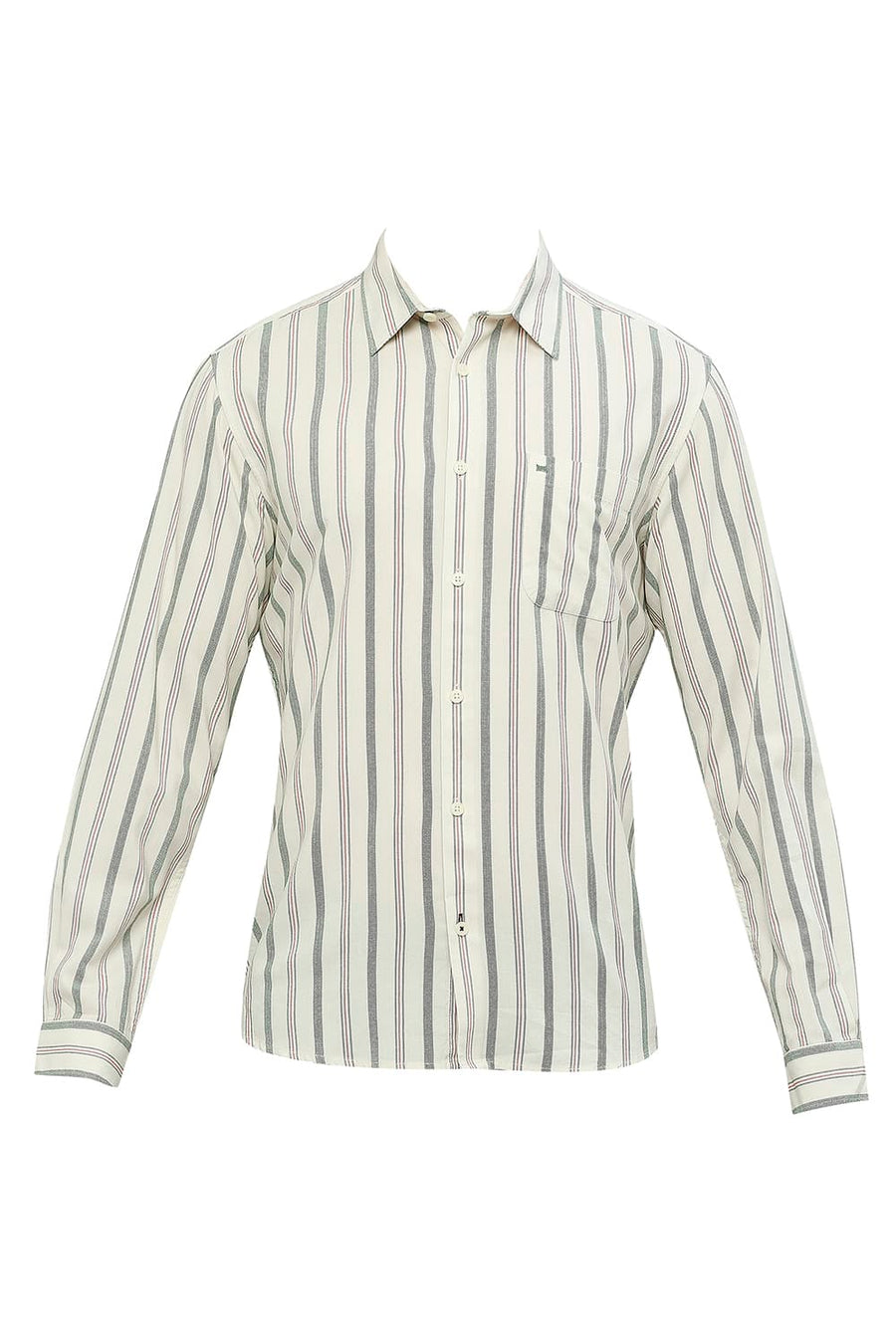 BASICS SLIM FIT IVY GREEN COTTON VISCOSE STRIPE SHIRT