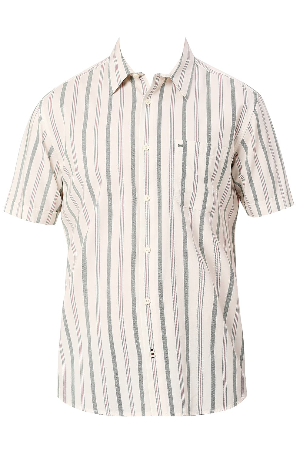 BASICS SLIM FIT COTTON VISCOSE STRIPE HALFSLEEVES SHIRT