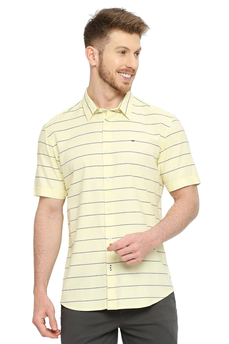 BASICS SLIM FIT COTTON TWILL WEFT STRIPES SHIRT