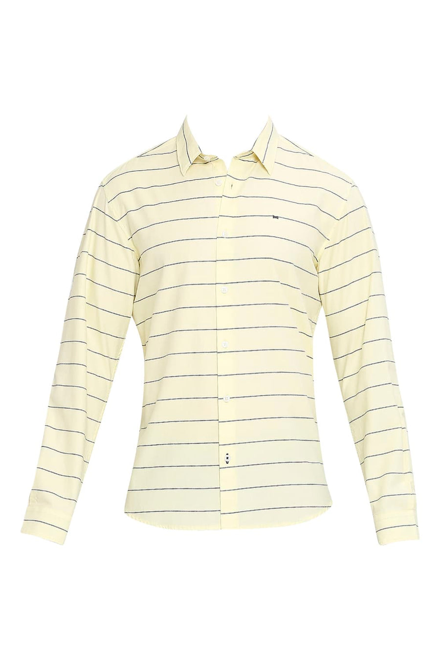 BASICS SLIM FIT WAX YELLOW COTTON TWILL WEFT STRIPES SHIRT