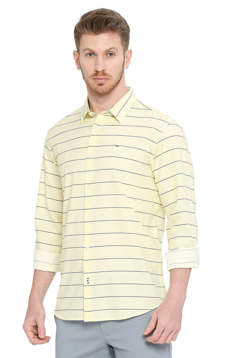 BASICS SLIM FIT COTTON TWILL WEFT STRIPES SHIRT