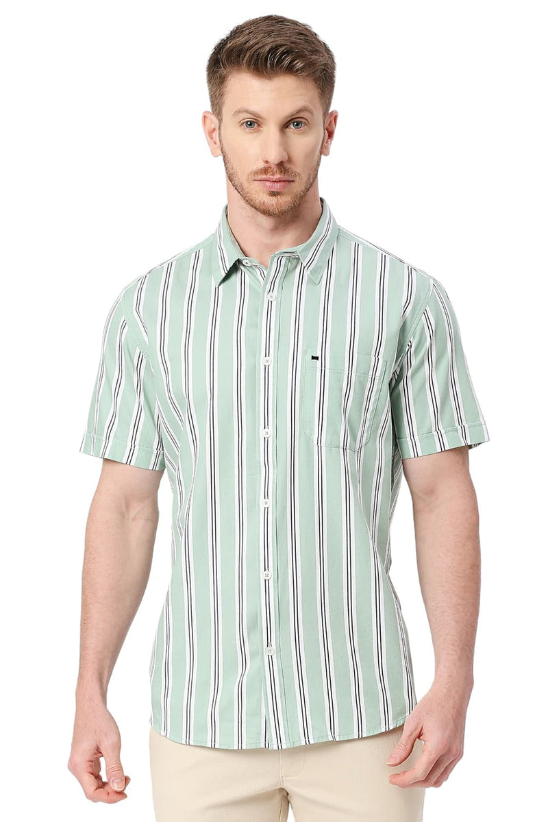 BASICS SLIM FIT COTTON TWILL STRIPES SHIRT