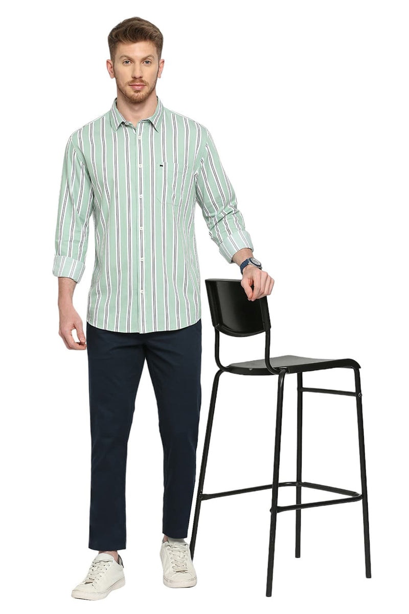 BASICS SLIM FIT COTTON TWILL STRIPES SHIRT