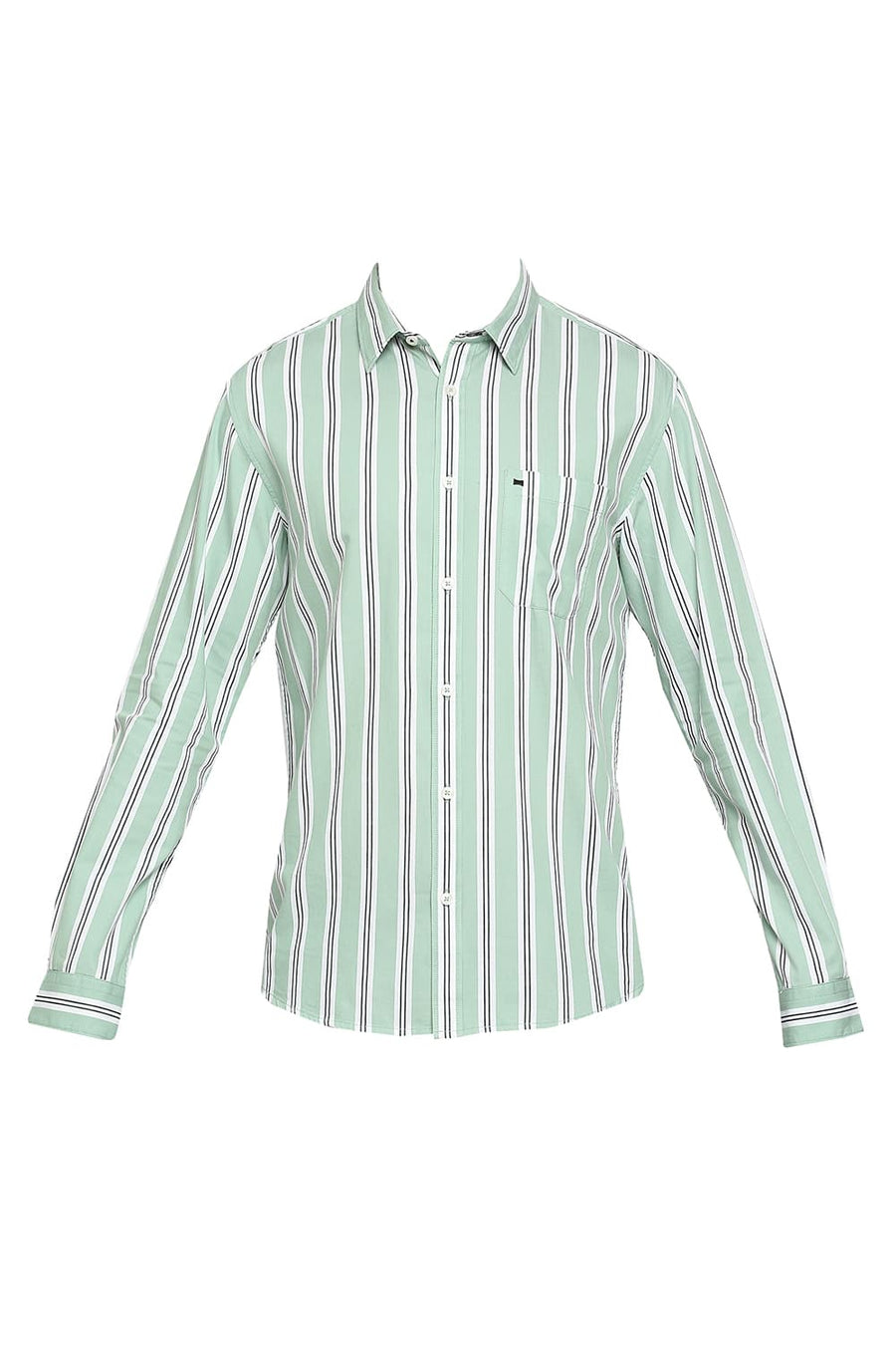 BASICS SLIM FIT HOLIDAY GREEN COTTON TWILL STRIPES SHIRT