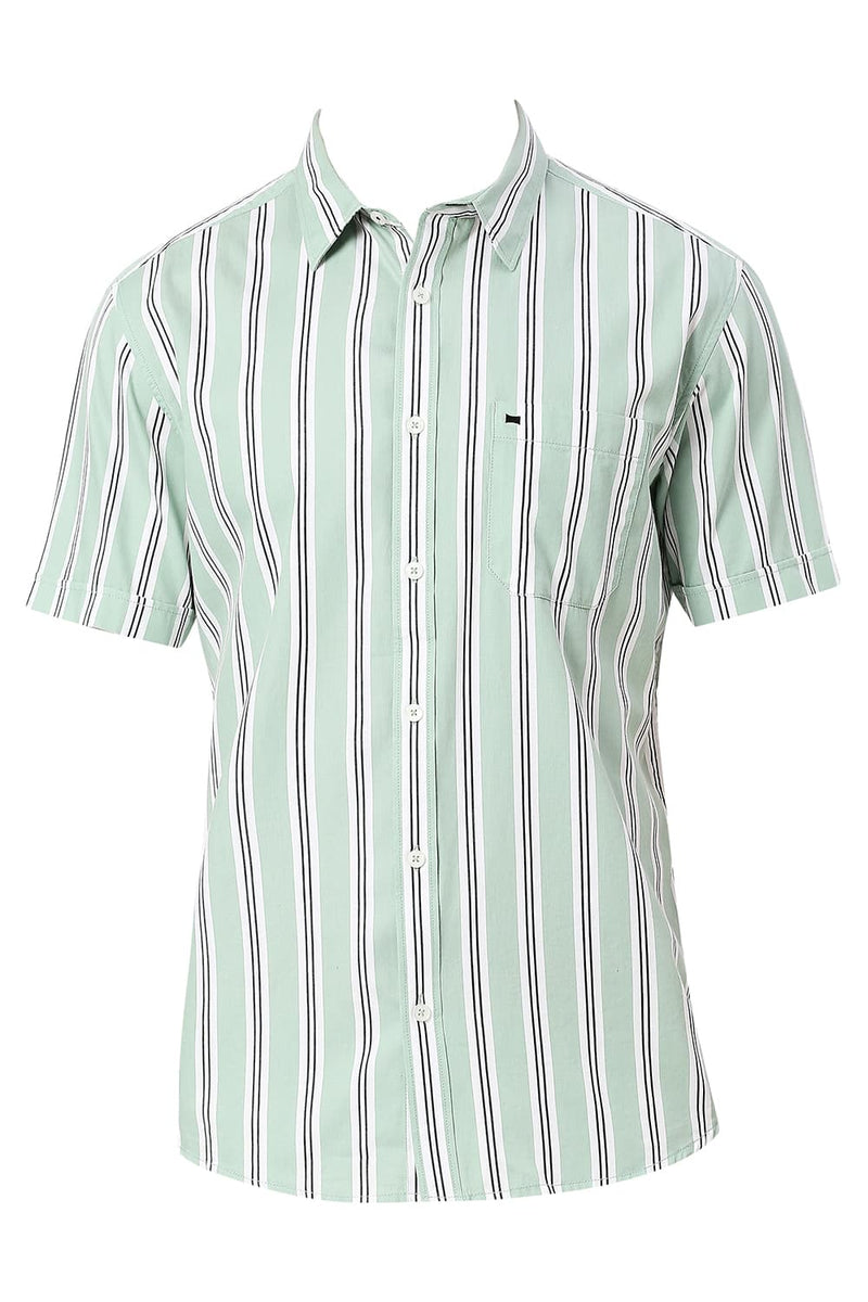 BASICS SLIM FIT COTTON TWILL STRIPES HALFSLEEVES SHIRT