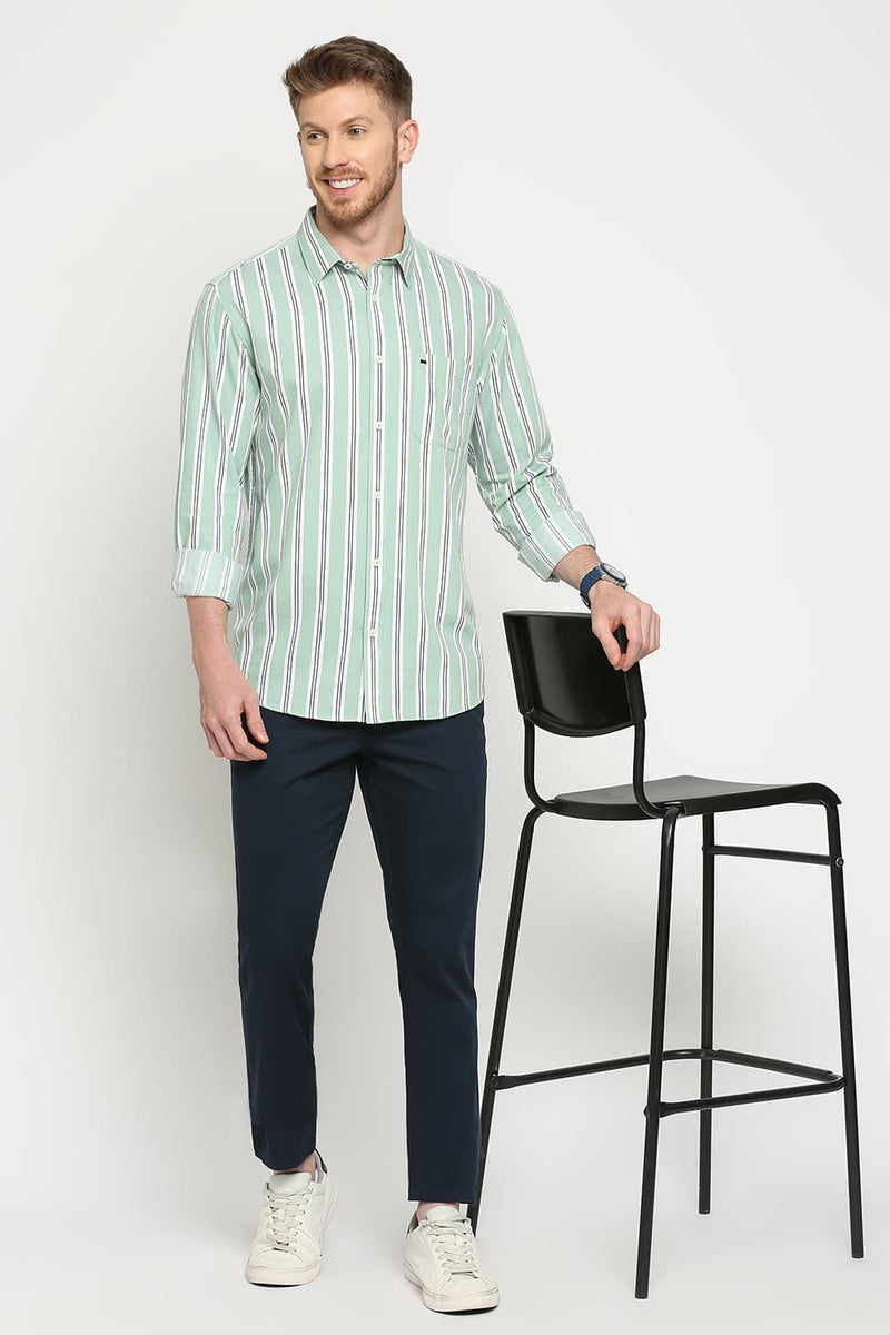 Slim Fit Cotton Twill Stripes Shirt