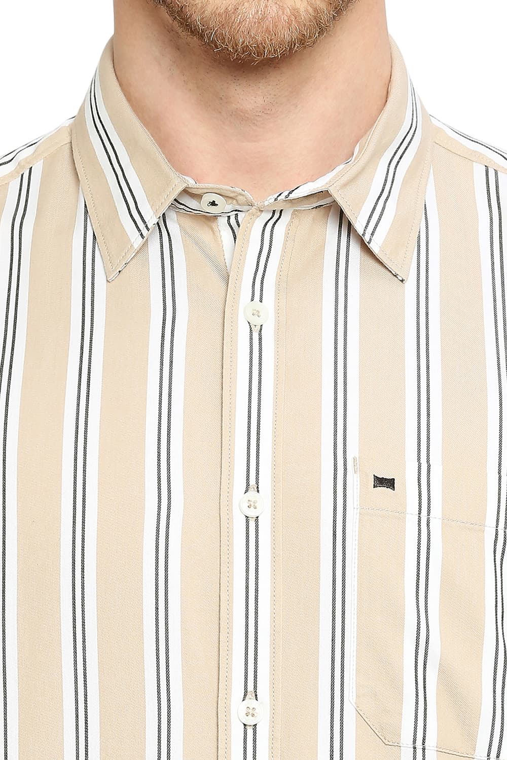 BASICS SLIM FIT COTTON TWILL STRIPES HALFSLEEVES SHIRT