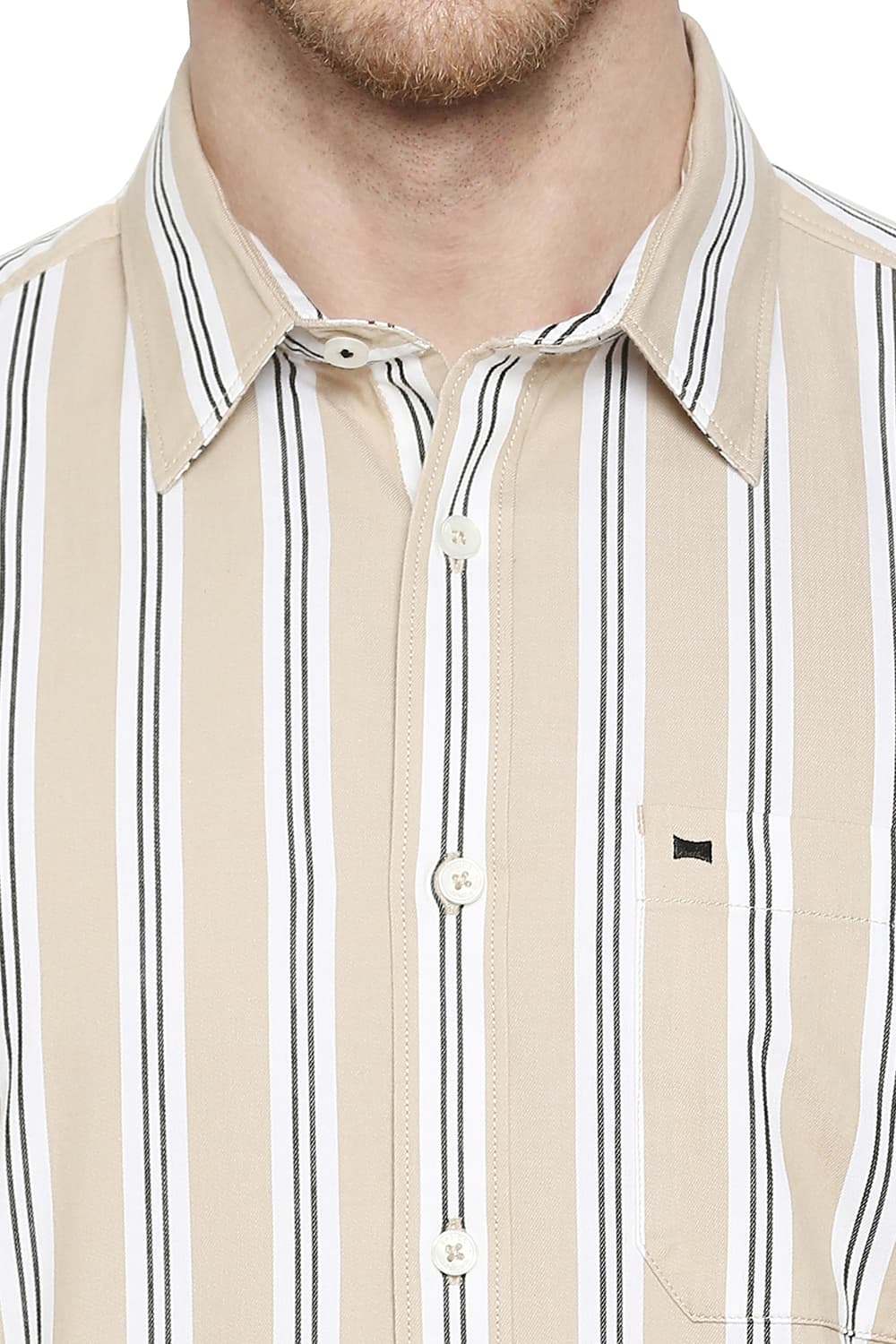 BASICS SLIM FIT COTTON TWILL STRIPES SHIRT