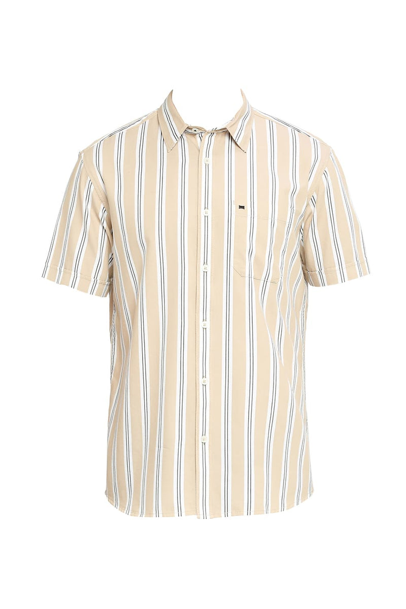 BASICS SLIM FIT COTTON TWILL STRIPES HALFSLEEVES SHIRT