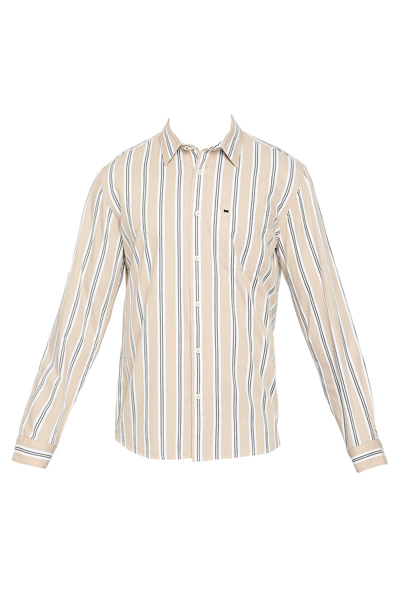 BASICS SLIM FIT COTTON TWILL STRIPES SHIRT