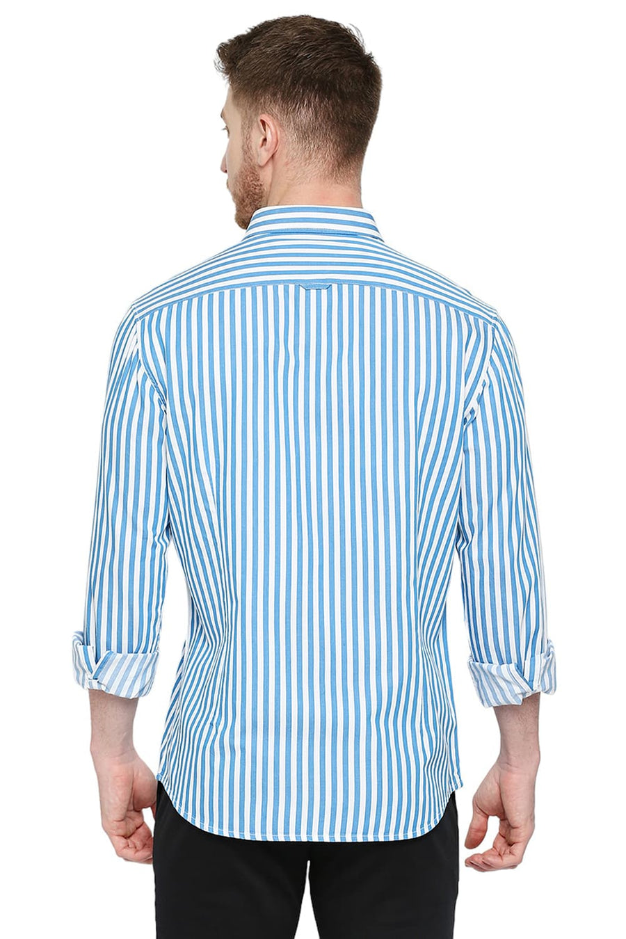 BASICS SLIM FIT HERITAGE BLUE COTTON TWILL STRIPES SHIRT