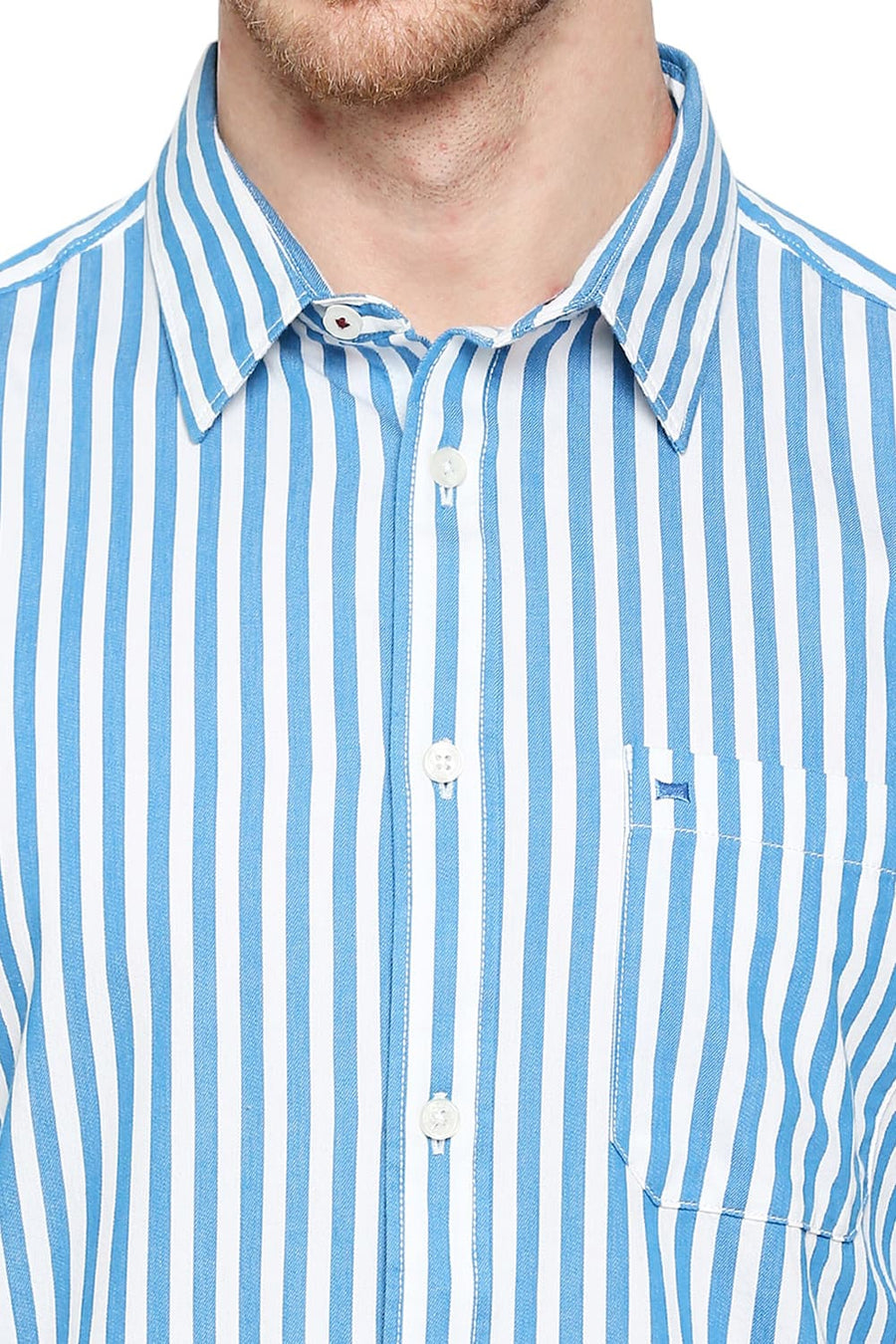 BASICS SLIM FIT HERITAGE BLUE COTTON TWILL STRIPES SHIRT