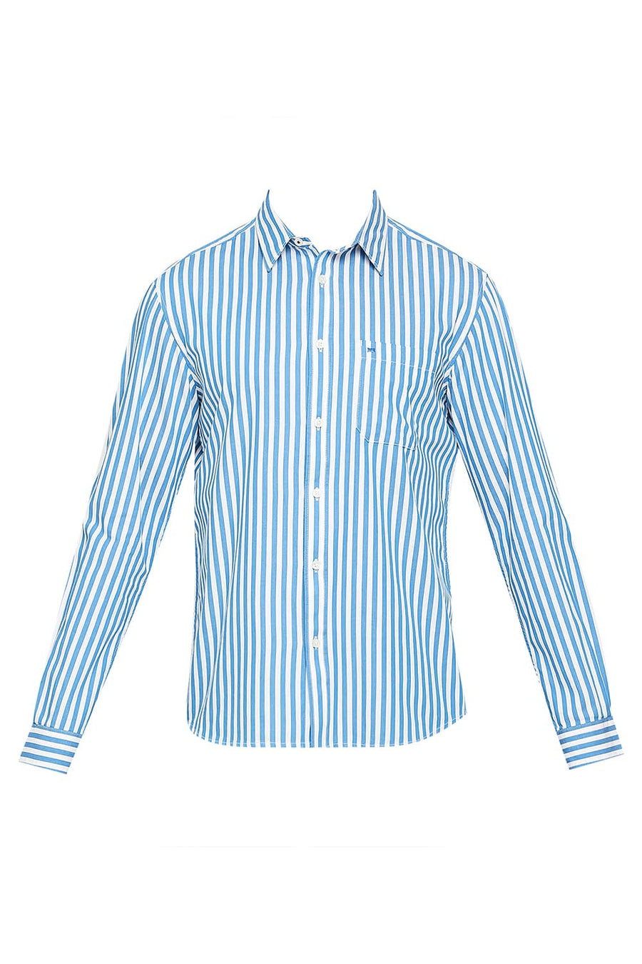 BASICS SLIM FIT HERITAGE BLUE COTTON TWILL STRIPES SHIRT