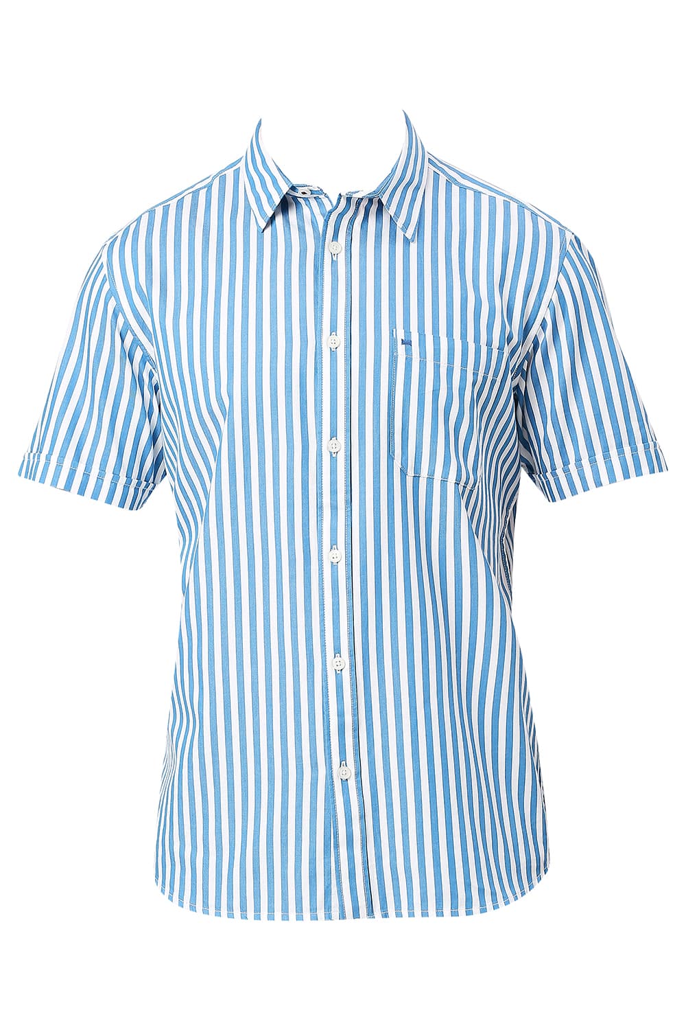 BASICS SLIM FIT COTTON TWILL STRIPES HALFSLEEVES SHIRT