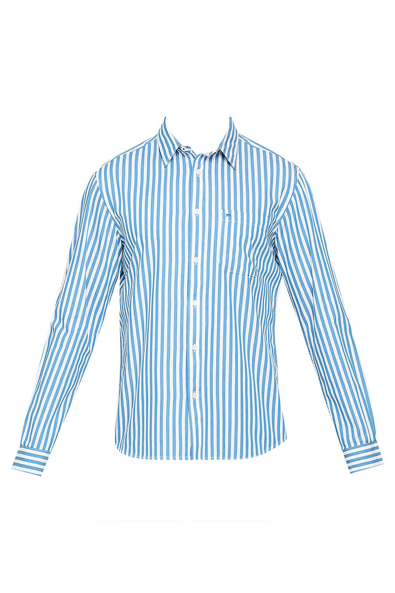 BASICS SLIM FIT COTTON TWILL STRIPES SHIRT