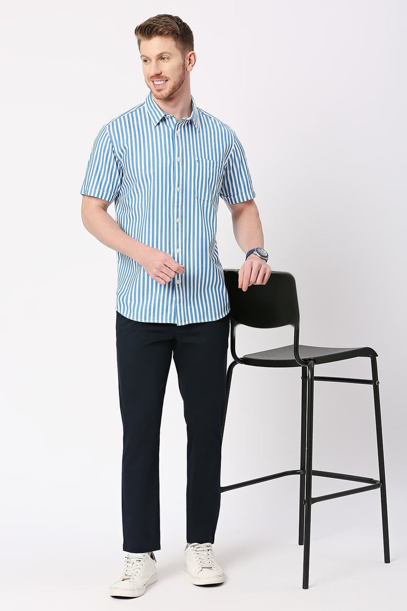 Slim Fit Cotton Twill Stripes Halfsleeves Shirt