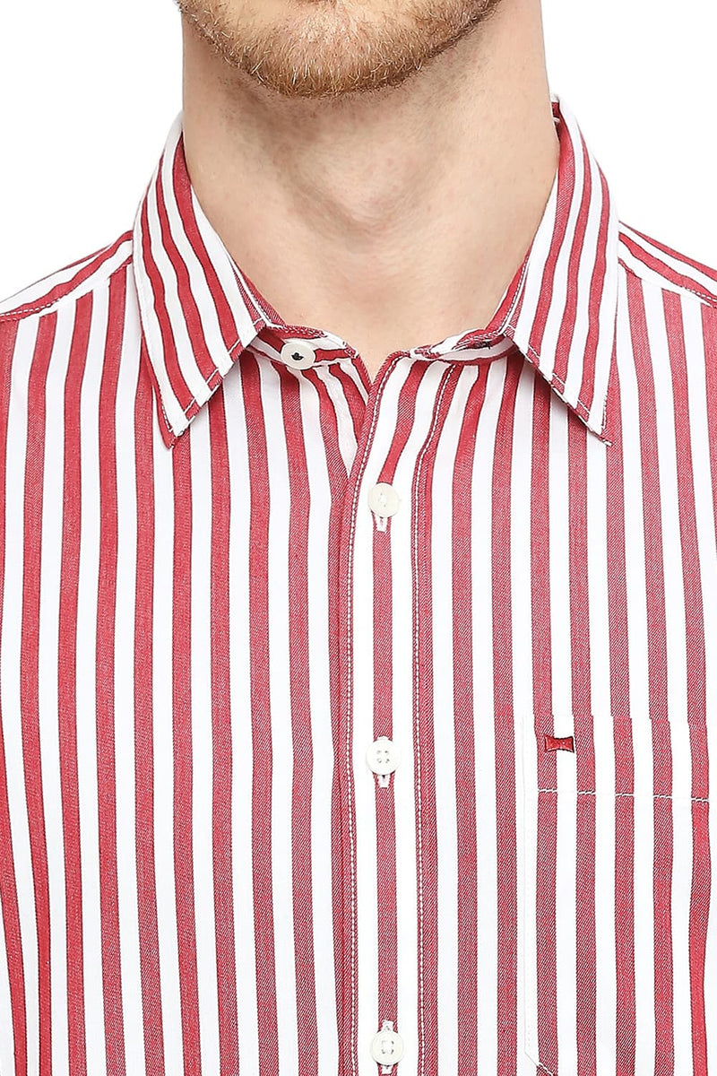 BASICS SLIM FIT COTTON TWILL STRIPES HALFSLEEVES SHIRT