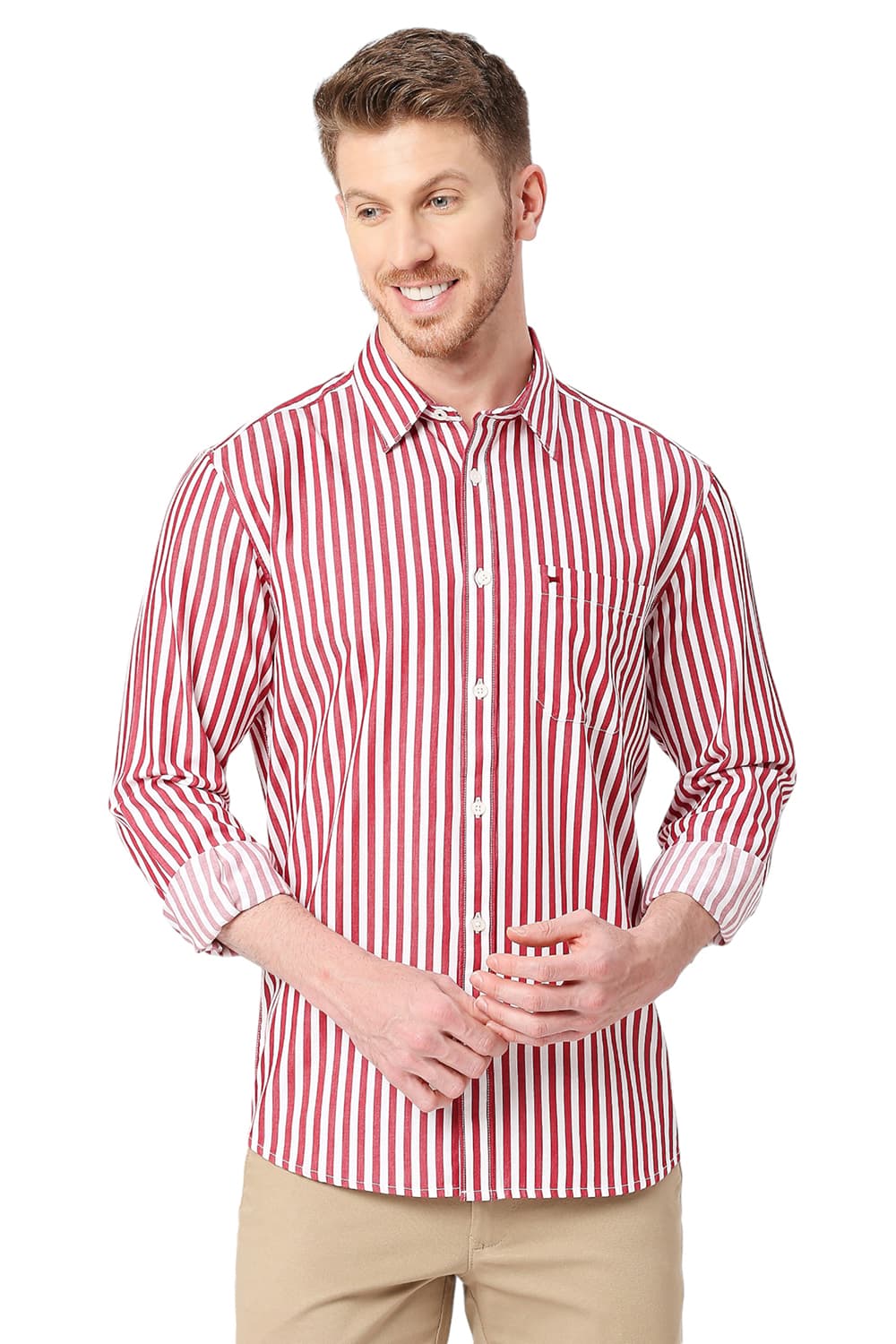 BASICS SLIM FIT COTTON TWILL STRIPES SHIRT