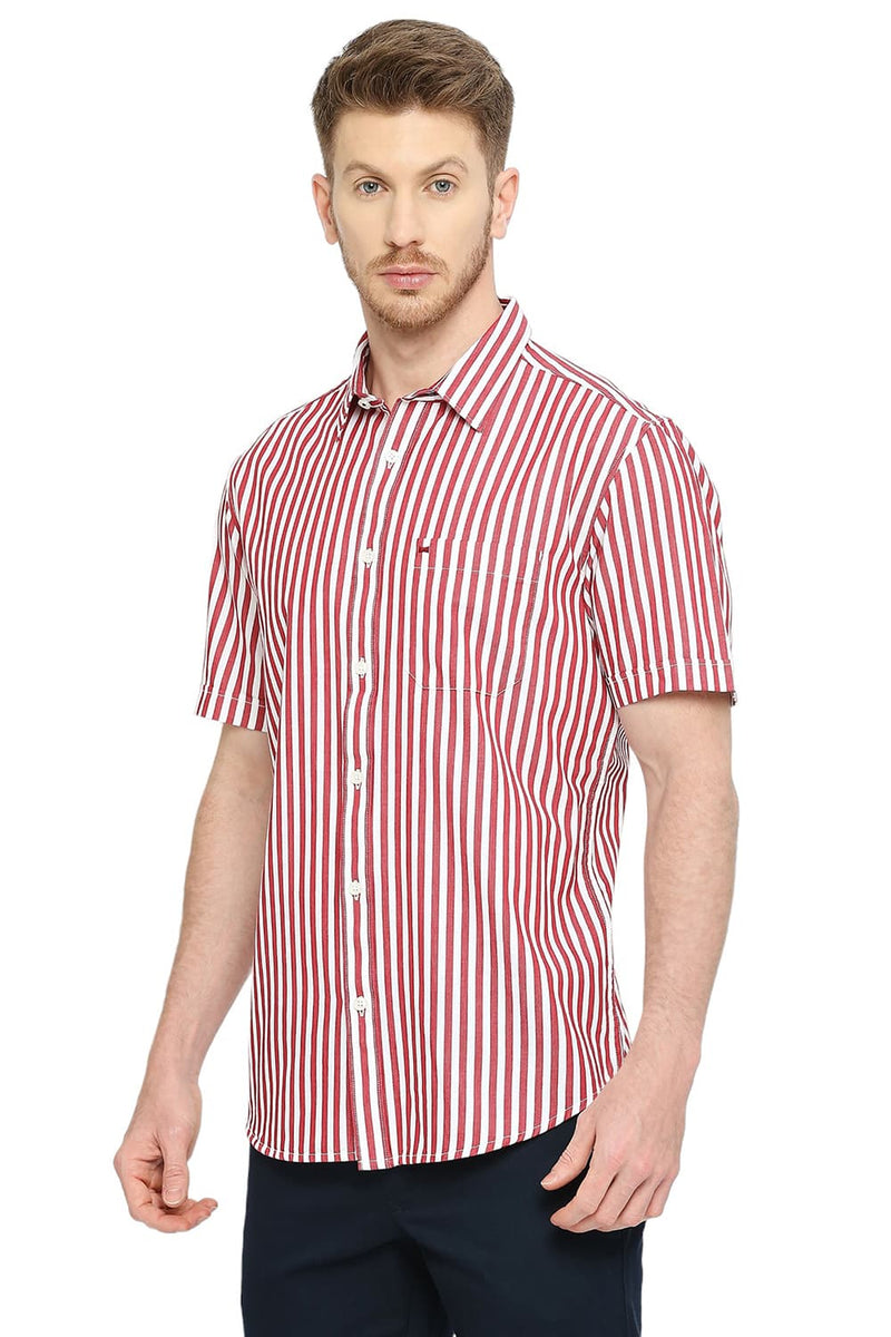 BASICS SLIM FIT COTTON TWILL STRIPES HALFSLEEVES SHIRT