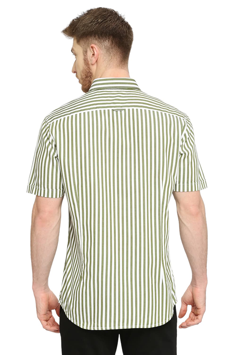 BASICS SLIM FIT COTTON TWILL STRIPES HALFSLEEVES SHIRT