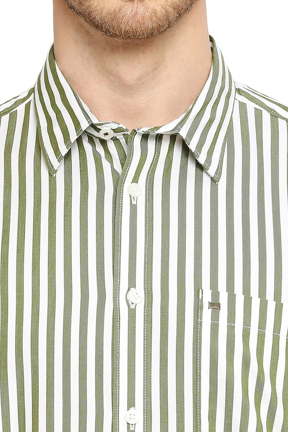 BASICS SLIM FIT COTTON TWILL STRIPES HALFSLEEVES SHIRT