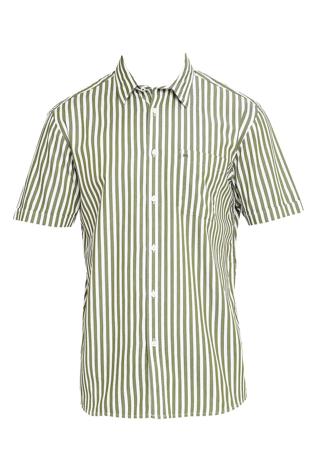 BASICS SLIM FIT COTTON TWILL STRIPES HALFSLEEVES SHIRT