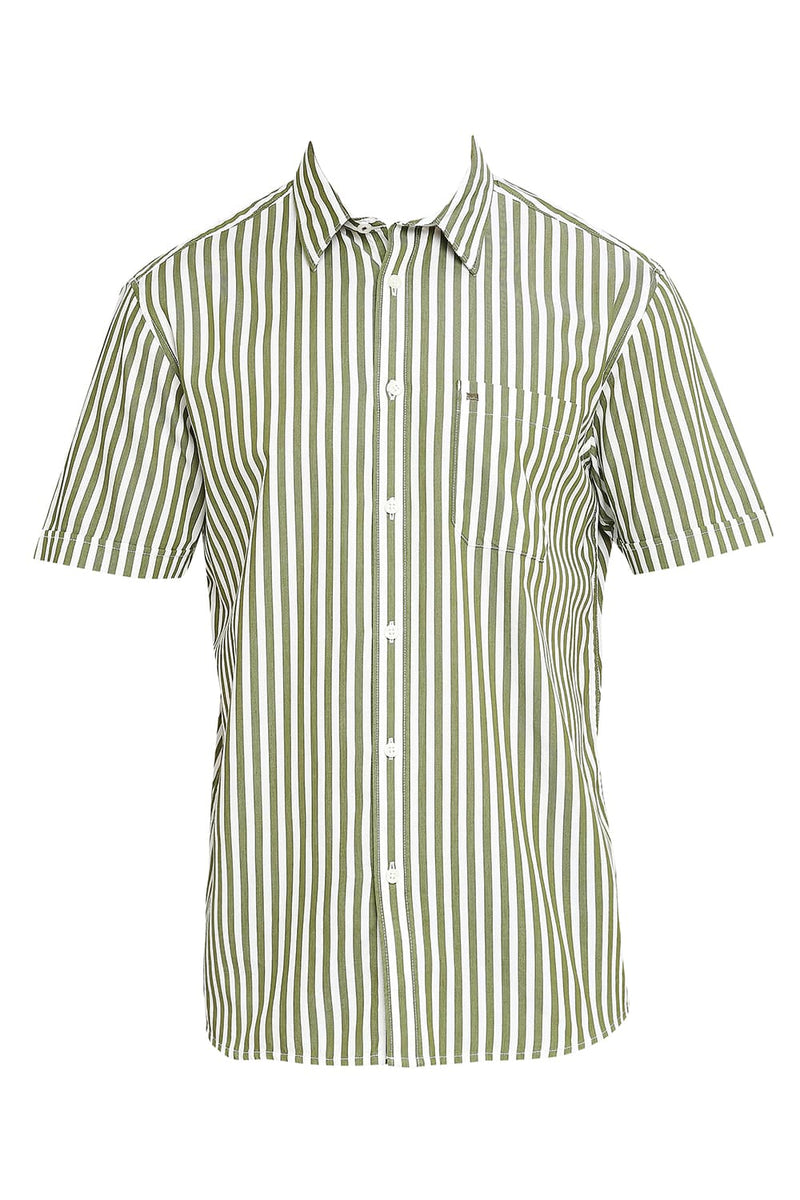 BASICS SLIM FIT COTTON TWILL STRIPES HALFSLEEVES SHIRT