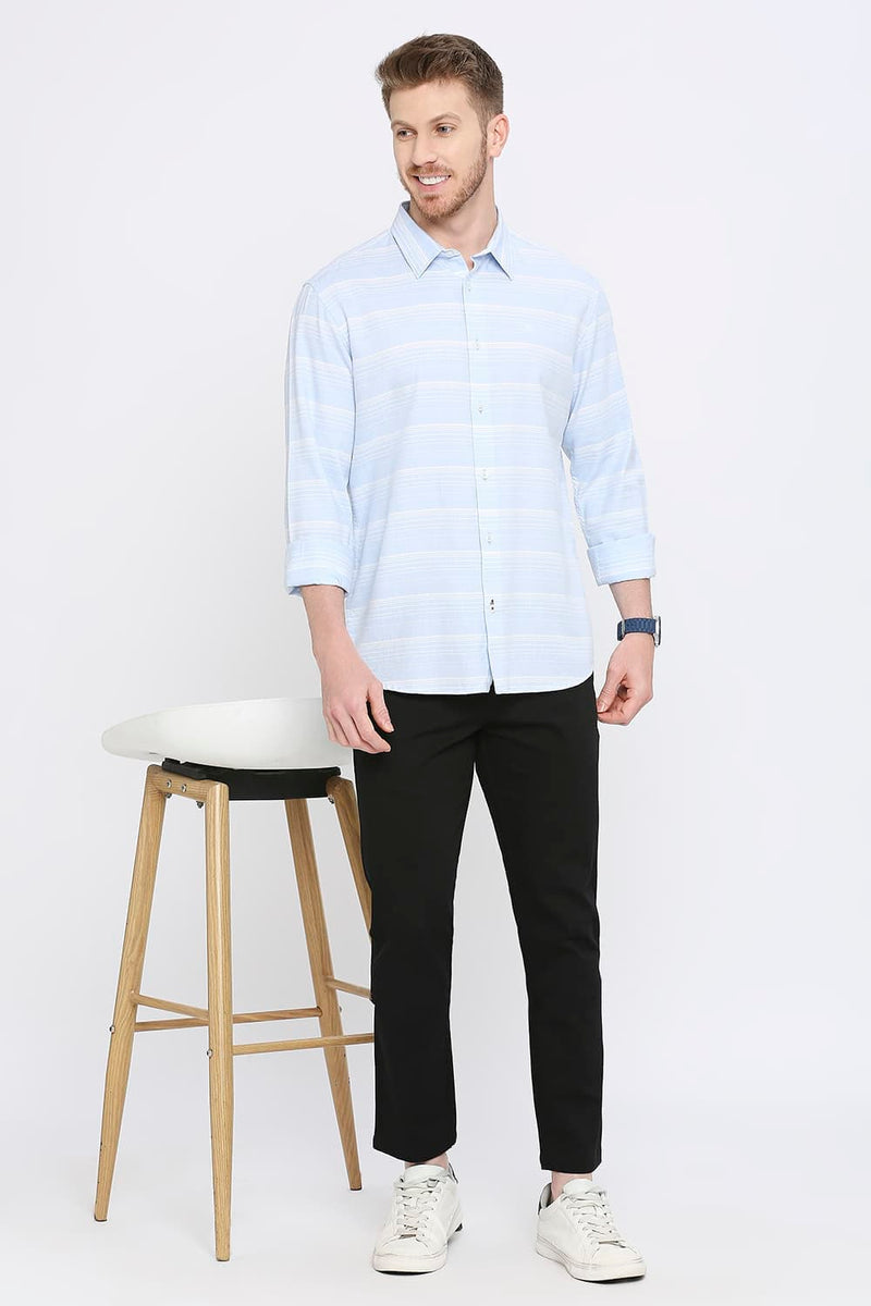 Slim Fit Cotton Tencel Weft Herringbone Stripe Shirt