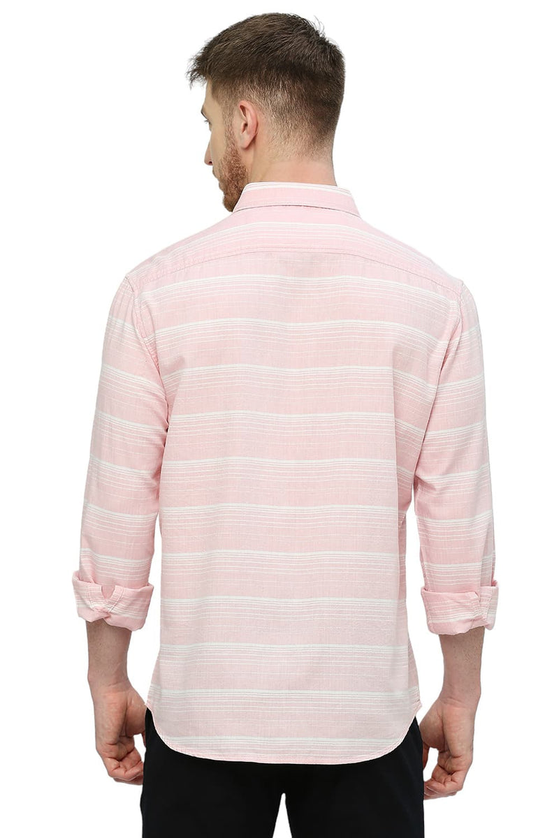 BASICS SLIM FIT COTTON TENCEL WEFT HERRINGBONE STRIPE SHIRT