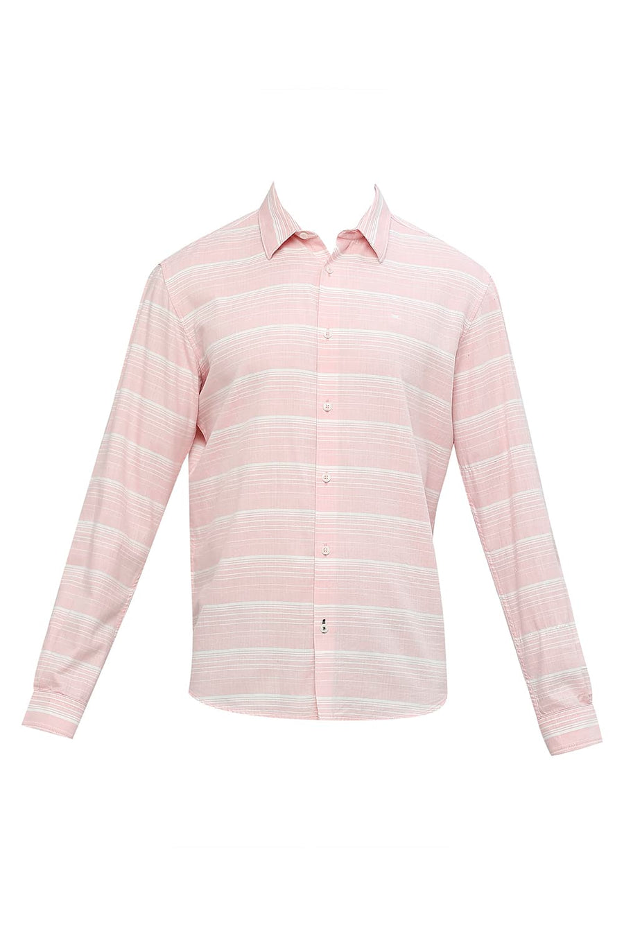 BASICS SLIM FIT QUARTZ PINK COTTON TENCEL WEFT HERRINGBONE STRIPE SHIRT