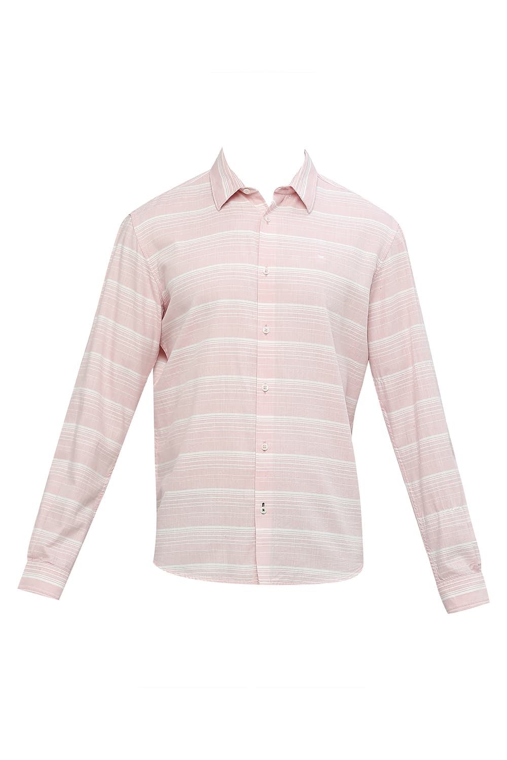 BASICS SLIM FIT COTTON TENCEL WEFT HERRINGBONE STRIPE SHIRT