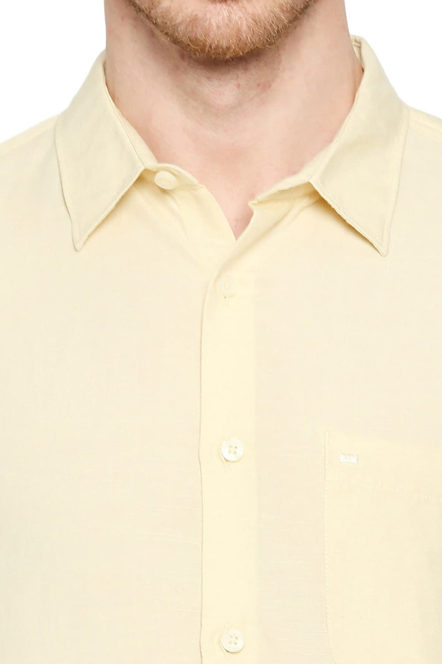 BASICS SLIM FIT RAFFIA YELLOW VISCOSE LINEN SHIRT