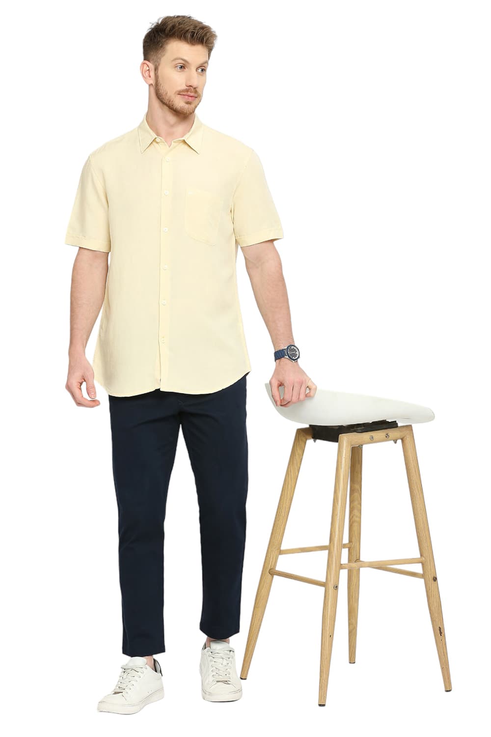 BASICS SLIM FIT VISCOSE LINEN HALFSLEEVES SHIRT