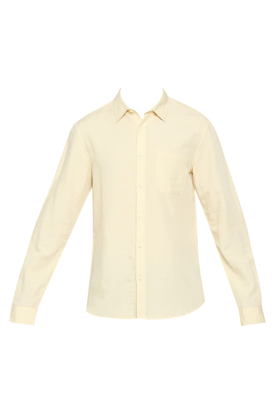 BASICS SLIM FIT RAFFIA YELLOW VISCOSE LINEN SHIRT