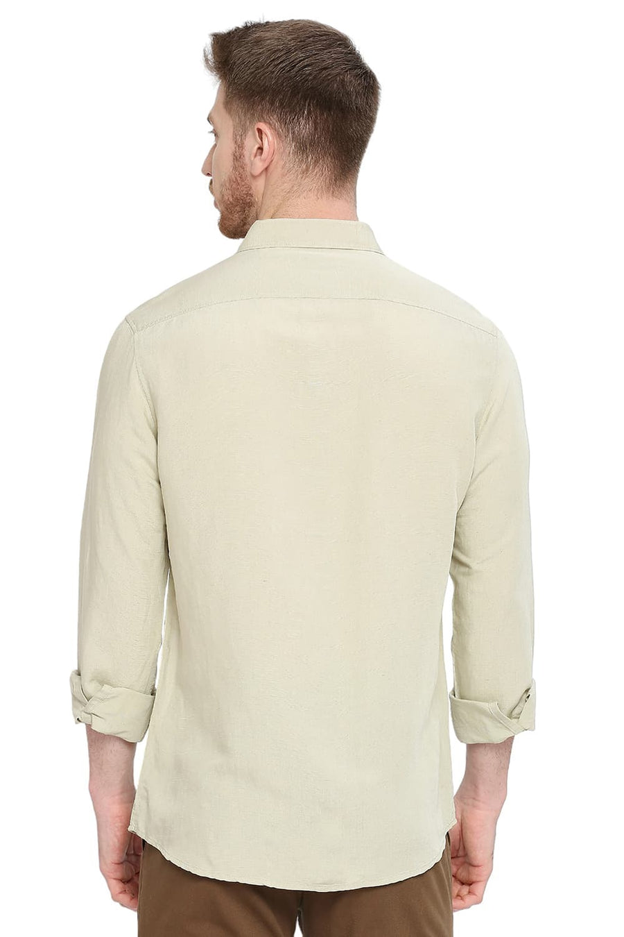 BASICS SLIM FIT MING GREEN VISCOSE LINEN SHIRT