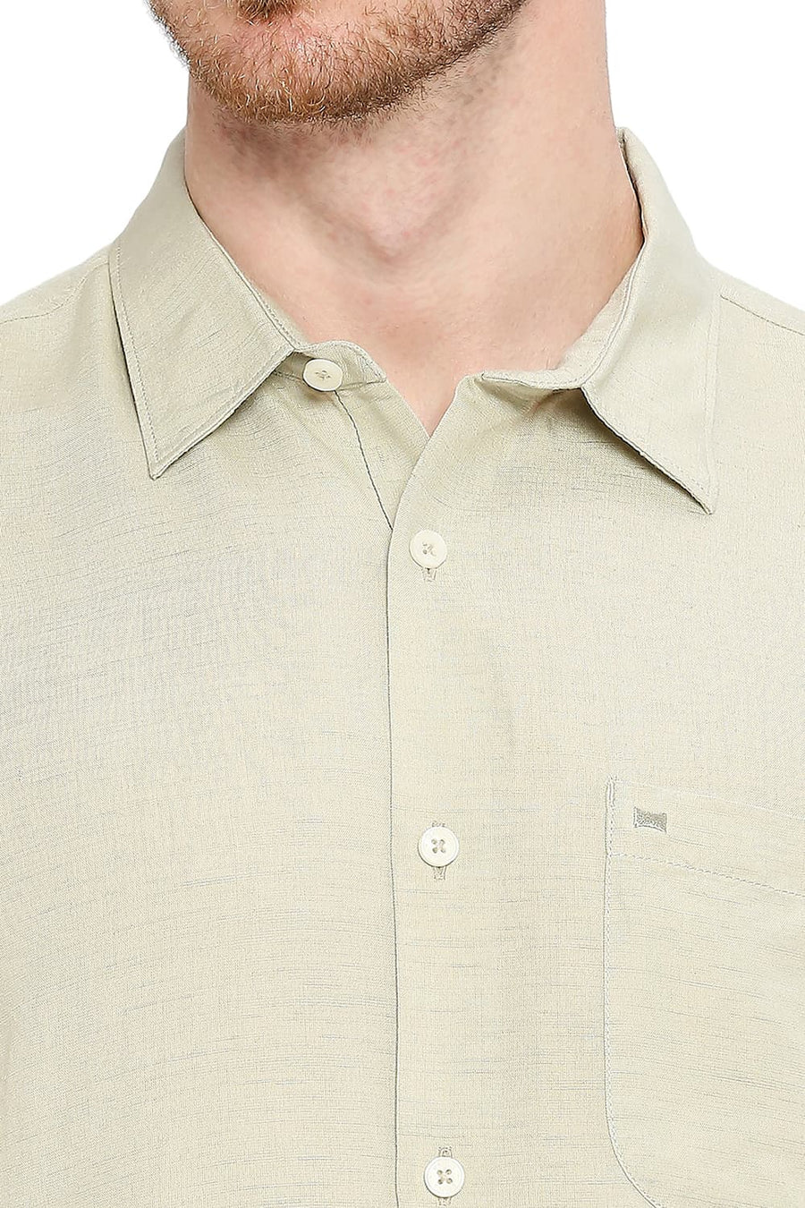 BASICS SLIM FIT MING GREEN VISCOSE LINEN SHIRT