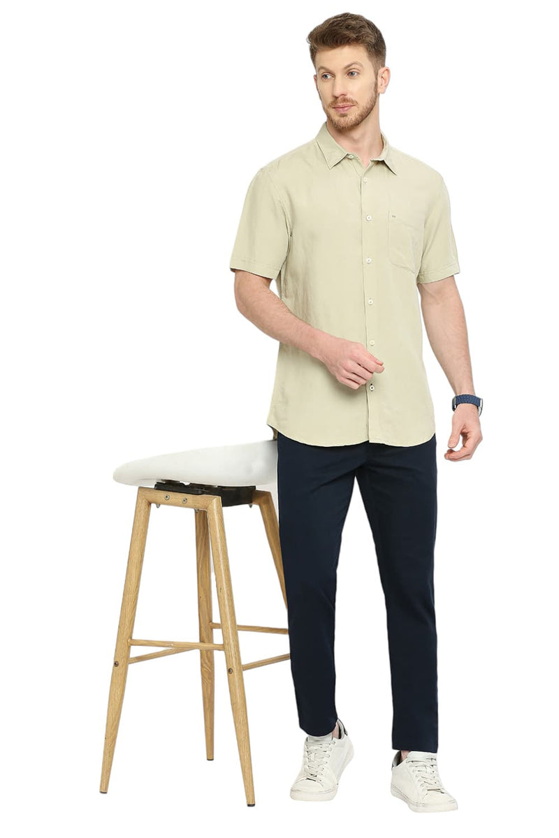 BASICS SLIM FIT VISCOSE LINEN HALFSLEEVES SHIRT