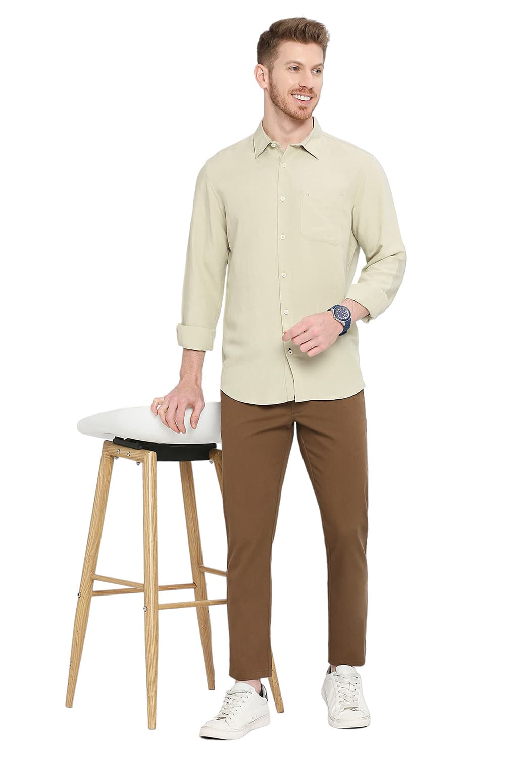 BASICS SLIM FIT VISCOSE LINEN SHIRT