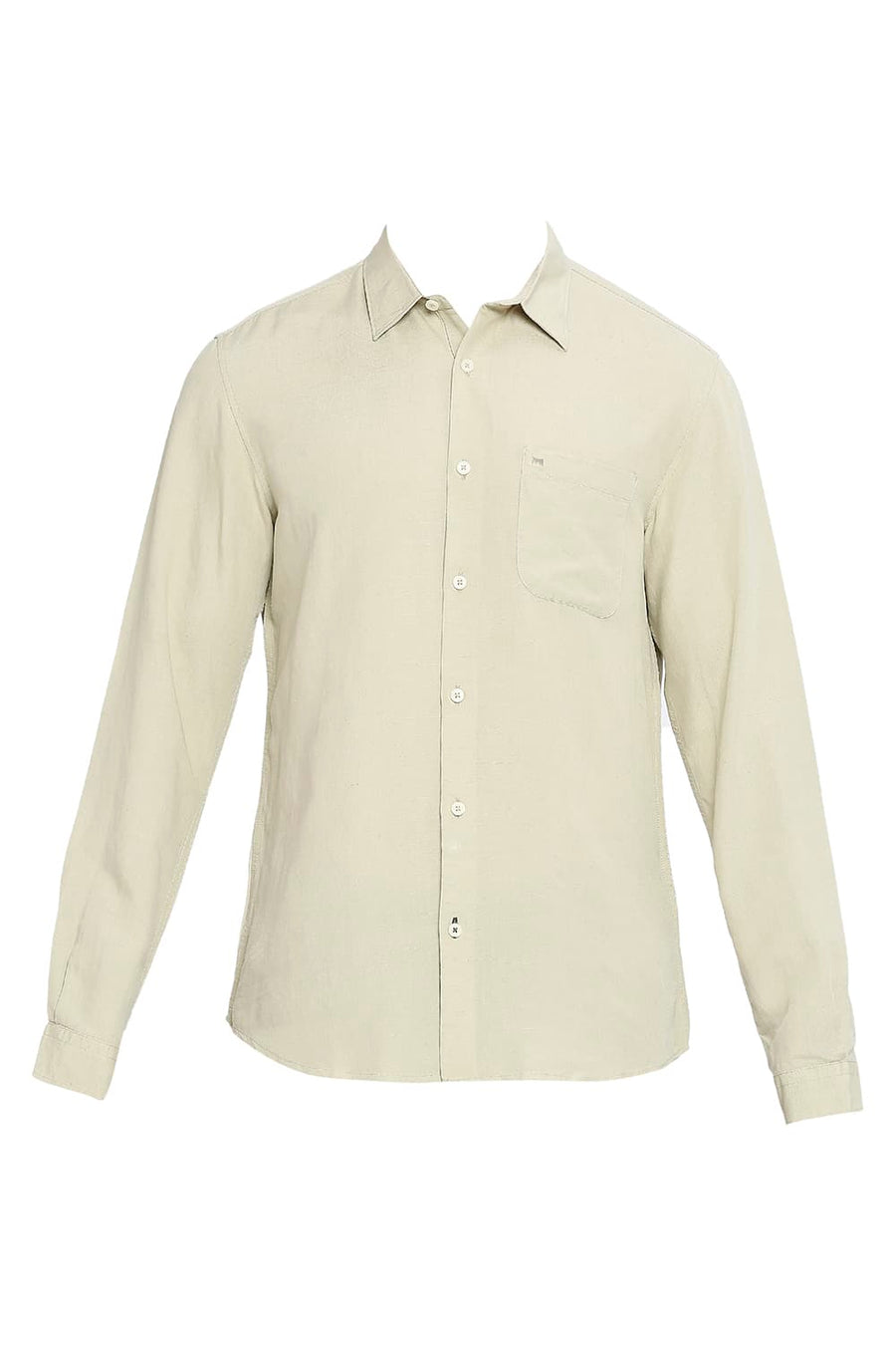 BASICS SLIM FIT MING GREEN VISCOSE LINEN SHIRT