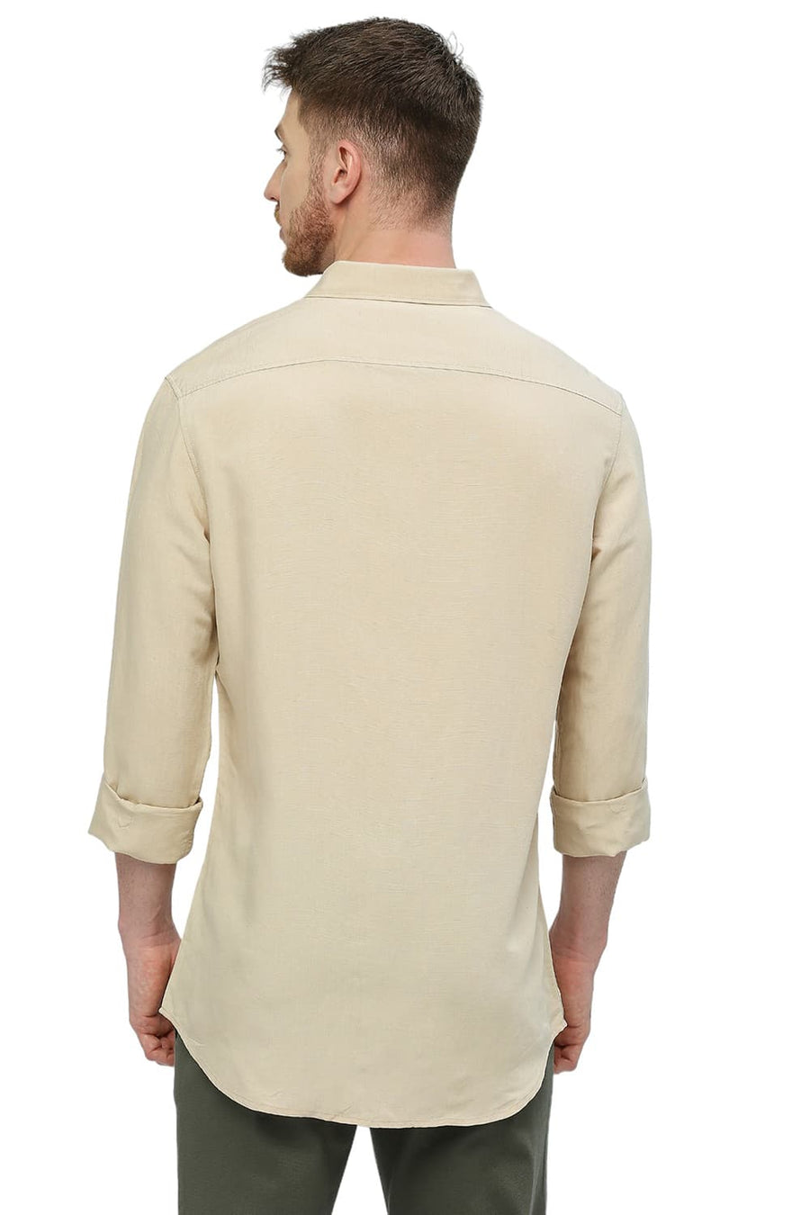 BASICS SLIM FIT SAFARI BEIGE VISCOSE LINEN SHIRT