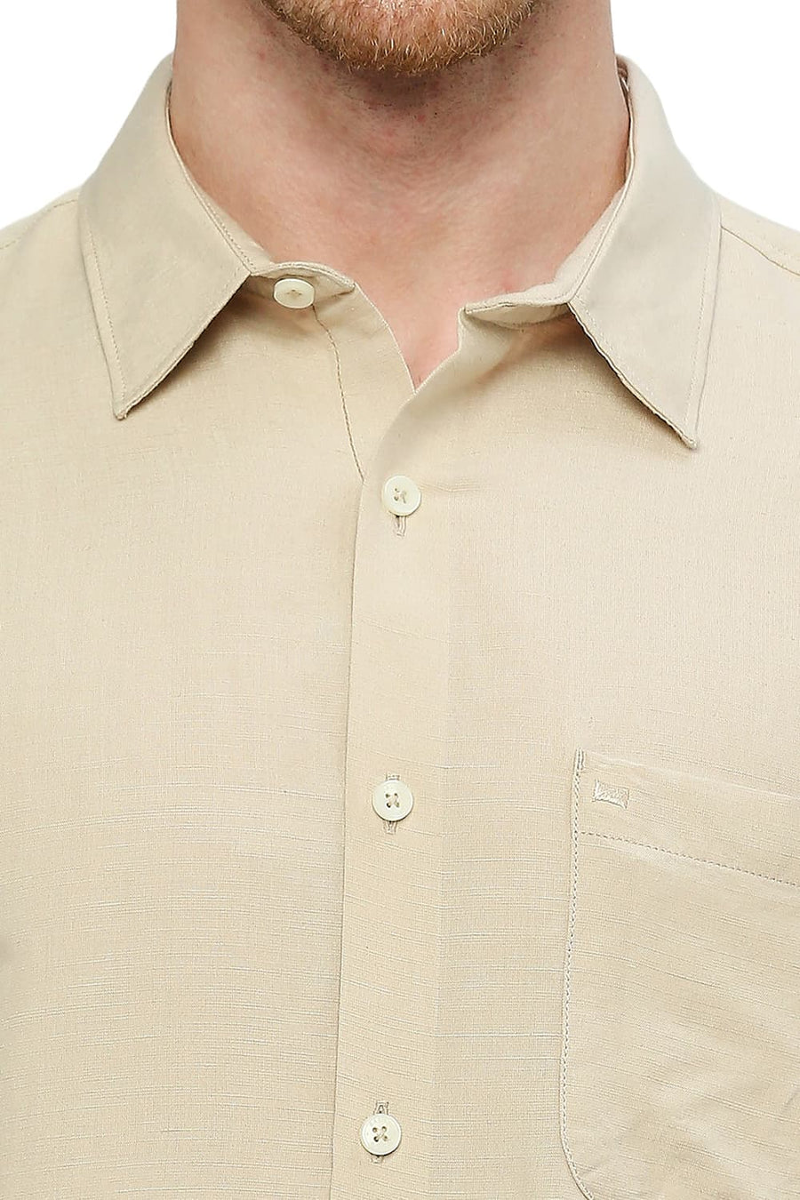 BASICS SLIM FIT SAFARI BEIGE VISCOSE LINEN SHIRT